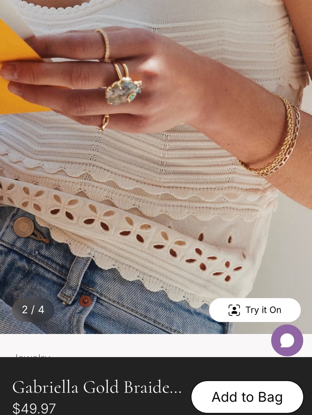 Kendra Scott Gold Tone Twisted Rope Chain Bracelet - Picture 4 of 5
